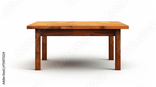 A wooden desk is isolated on white background. Modern realistic illustration of a table at the forefront, a kitchen or office interior design element, a bench or shelf mock-up, empty workplace