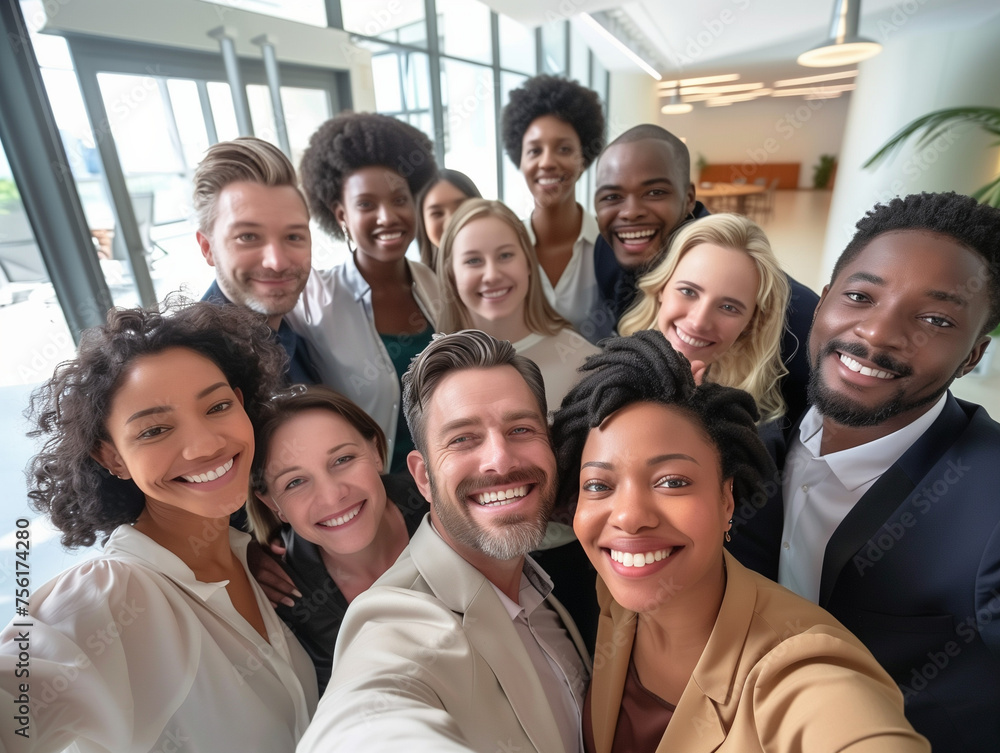 Multicultural happy people taking group selfie portrait in the office, diverse people celebrating together, Happy lifestyle and teamwork concept Multicultural happy people taking group selfie portrait in the office, diverse people celebrating together, Happy lifestyle and teamwork concept