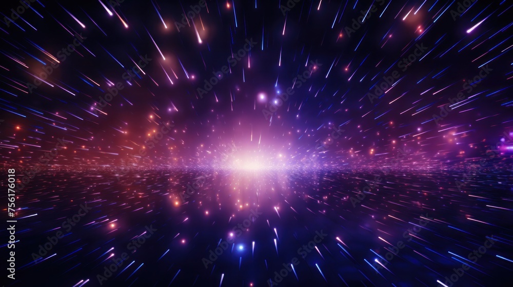 Fototapeta premium Meteor shower. Abstract digital background with falling glowing comets. mobile technology network concept neon glowing meteor