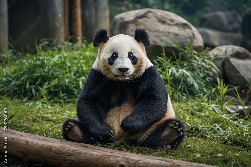 Gorgeous giant panda bear sitting down