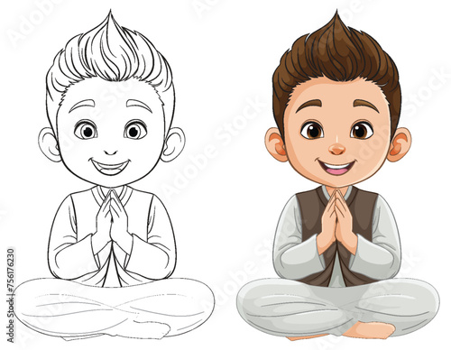 Cartoon boy meditating with a peaceful smile