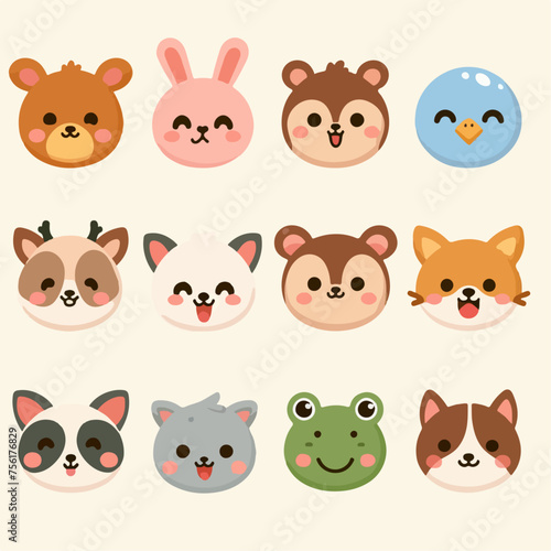 Fototapeta Naklejka Na Ścianę i Meble -  set of funny cartoon animals faces. suitable for stickers