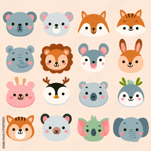 set of funny cartoon animals faces. suitable for stickers