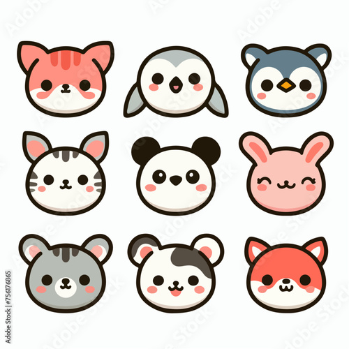set of funny cartoon animals faces. suitable for stickers