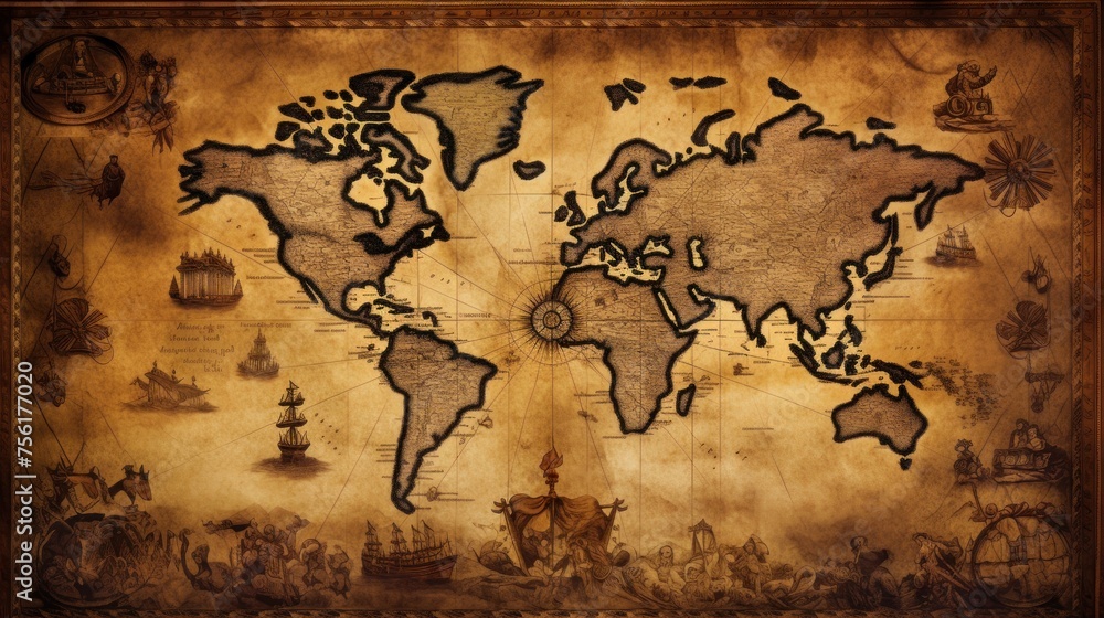 Obraz premium ancient ancient world map background ancient map of the world treasure map background