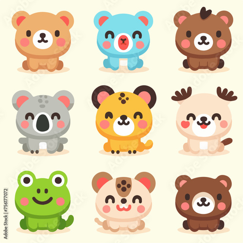 illustration set of cute cartoon animals