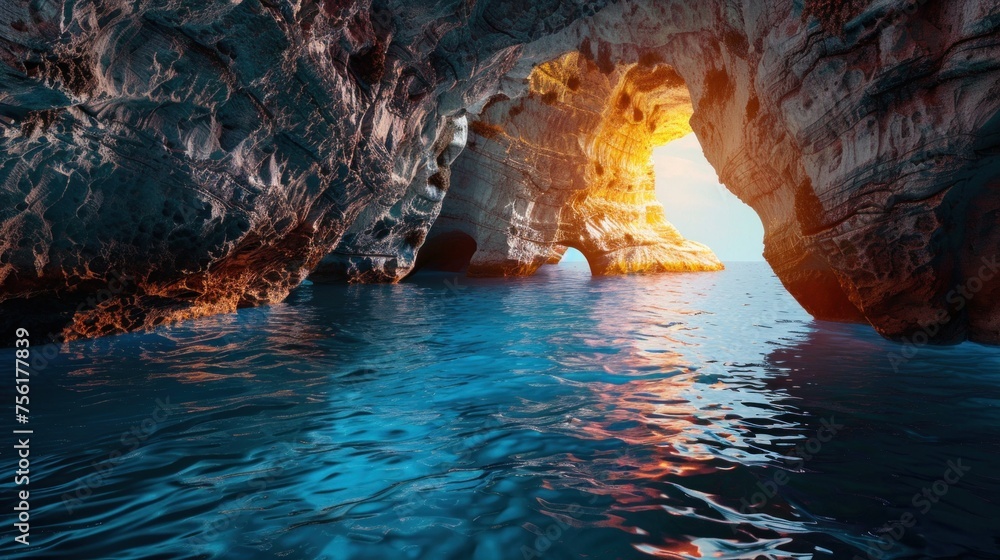 cave underwater cave sea landscape blue sea cave - obrazy, fototapety, plakaty 