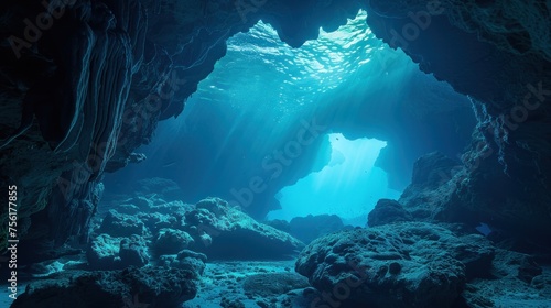 cave underwater cave sea landscape blue sea cave