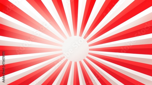 Creative red solar stripes on white background. Japanese flag. Red circle with rays isolated on white.
