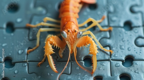 Cute mantisshrimp engrossed in a jigsaw puzzle, adding a whimsical touch, Ai Generated. photo