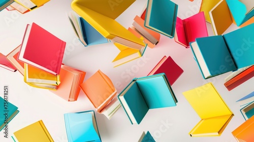 Colorful books flying around for a fun educational concept. Generate AI image