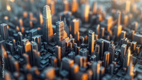 Sleek 3D-rendered cityscape focusing on minimal design with dramatic light and shadow play © momoland