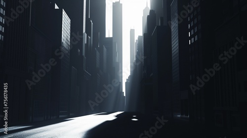 3D-rendered minimalist urban silhouette capturing the essence of city life through light and shadow © momoland