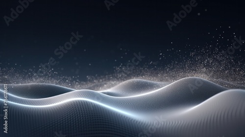 Abstract gray and white background with flowing particles. big data visualization Dynamic waves of digital particles