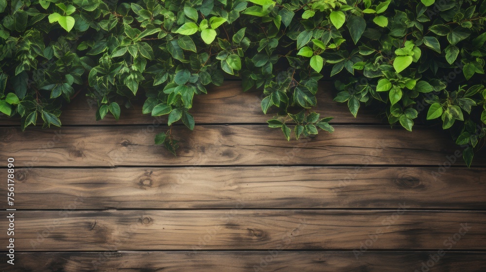 Roaring wooden text with leaves used as background. Green leaves on a wooden wall, wood grain background Roaring wooden text with leaves used as background. Green leaves on a wooden wall, wood grain background
