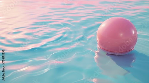 Pink ball floats  casting a water reflection in a 3D render with empty space. Ai Generated.