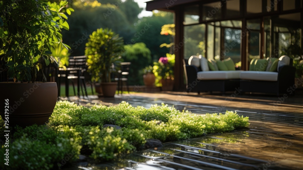 Obraz premium Artificial grass provides a lush and maintenance-free alternative, Ai Generated.