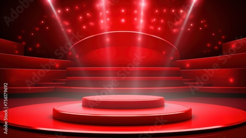 Podium, vector illustration, podium stage with red background light podium stage scene