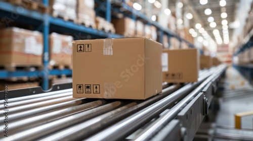 Cardboard in the warehouse conveyor