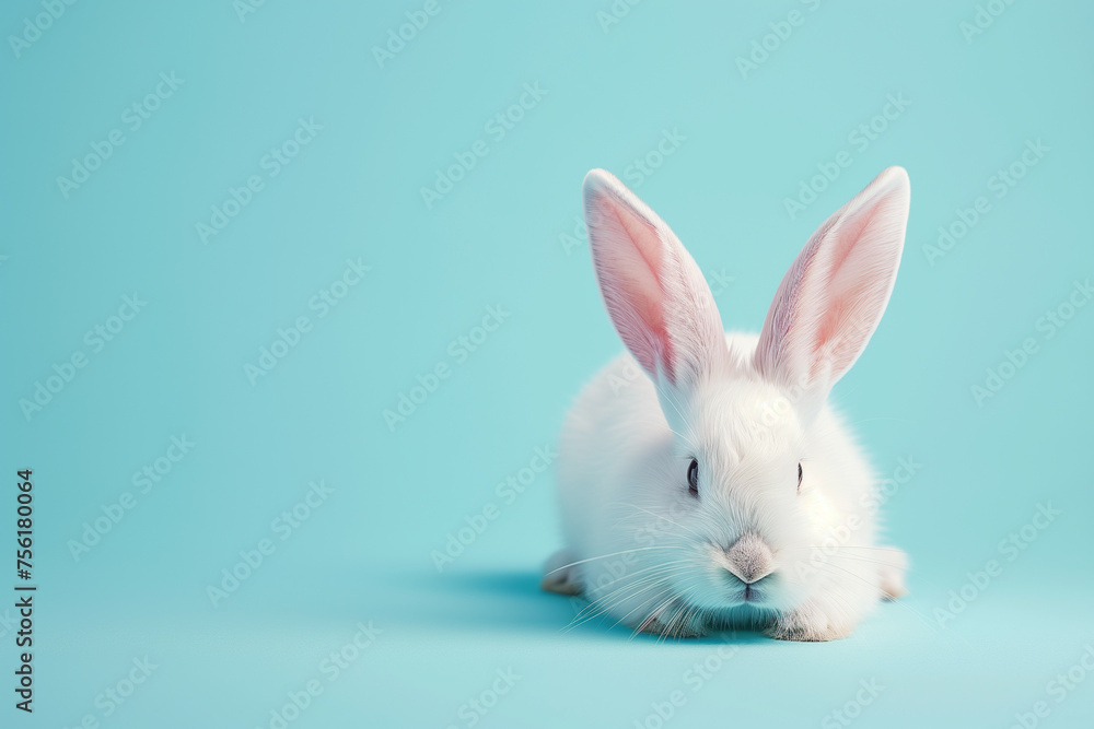 White rabbit ears on pastel blue background with copy space.Easter concept. White rabbit ears on pastel blue background with copy space.Easter concept.