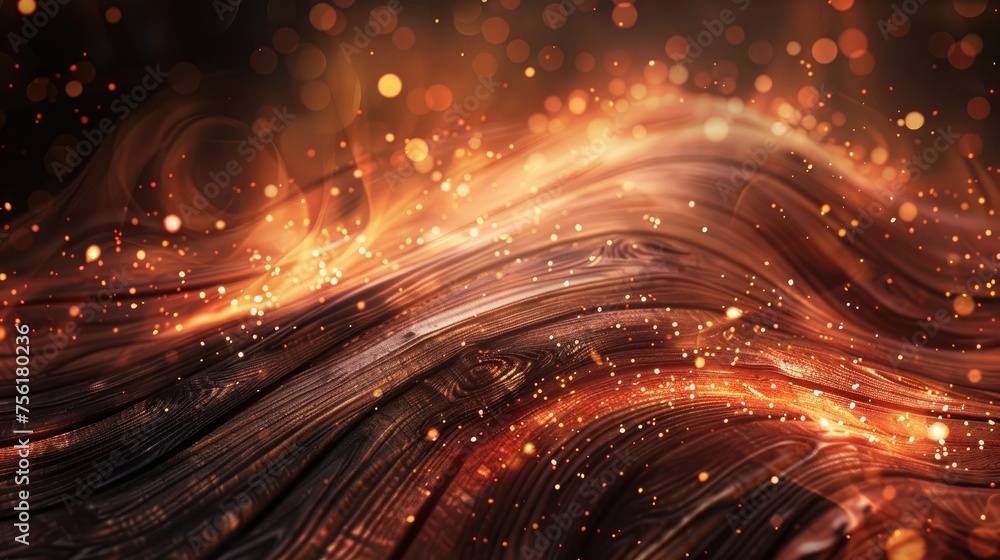 Obraz premium Wooden background with a gentle curve adorned by glowing embers. Ai Generated