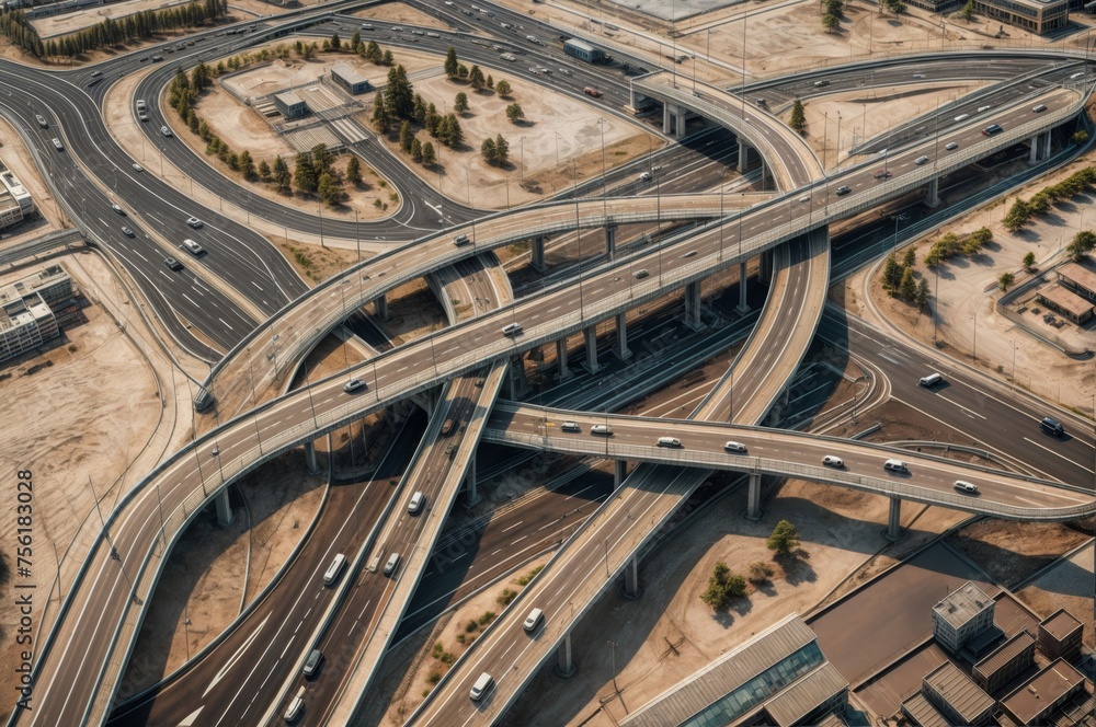 Aerial view of highway road junction