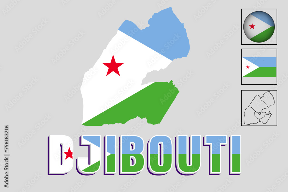 Obraz premium Flag and map of Djibouti in vector illustration