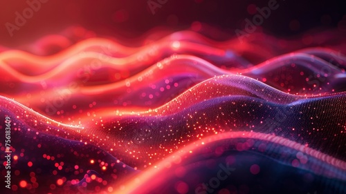 abstract background liquid wave  red neon  gradient sharp focus. - generative ai