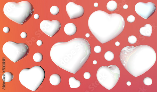 Textura de corazones y esferas blancas con fondo en colos melón photo