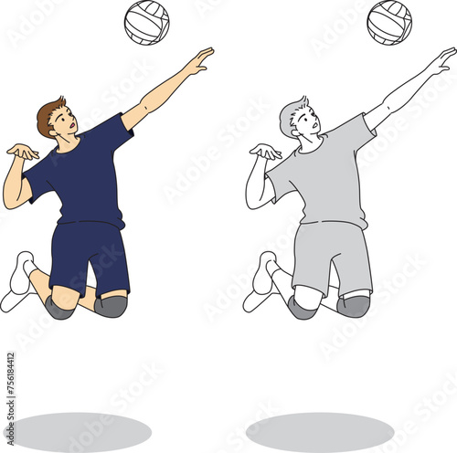 バレーボールの選手（男性）のイラストセット／Illustration set of volleyball players (male)
