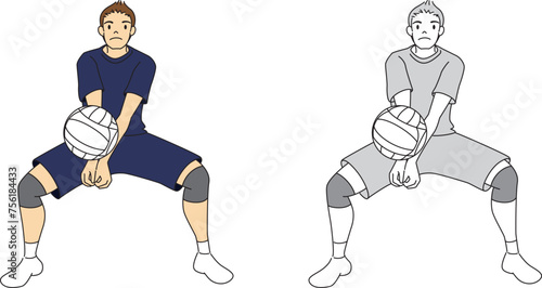 バレーボールの選手（男性）のイラストセット／Illustration set of volleyball players (male) photo