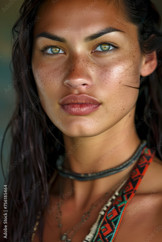 Portrait of a beautiful young woman with an intense gaze and freckles isolated from the copy space background Portrait of a beautiful young woman with an intense gaze and freckles isolated from the copy space background