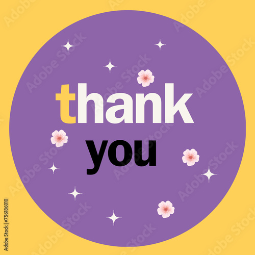 Typography design saying "Thank you" in a circular shape, isolated on a yellow background