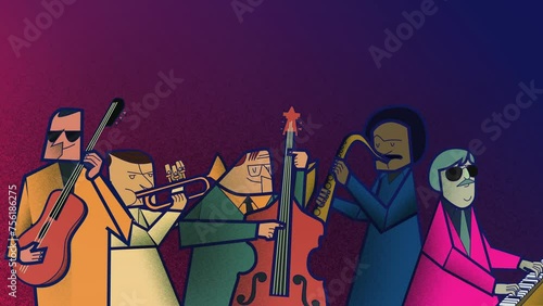 Jazz Band Music. flat style. Animation loop
