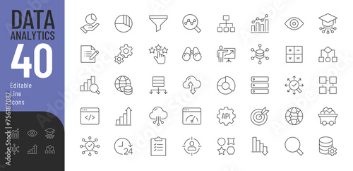
Data Line Editable Icons set. Vector illustration in modern thin line style of technology related icons: big data, database, research, data mining, and more. Pictograms and infographics 