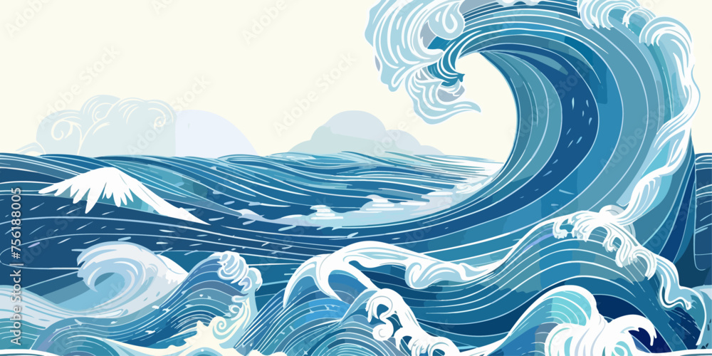 landscape horizontal background of waves in the sea. wave in the ocean vector.