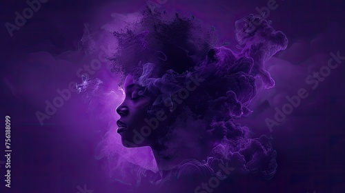 Profile of a woman with a purple smoke effect, evoking a sense of mystery.