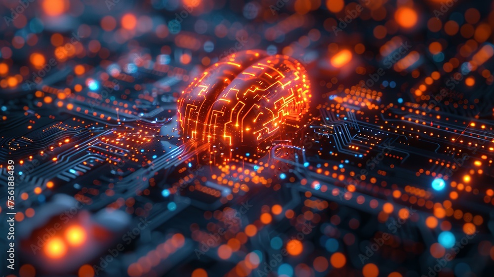 Neural circuit and electronic cyber brain in a quantum computing system, artificial intelligence technology, biotechnology and machine learning concept Neural circuit and electronic cyber brain in a quantum computing system, artificial intelligence technology, biotechnology and machine learning concept