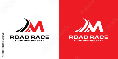 letter M and asphalt road logo design, racing logo, for automotive, racing, sports