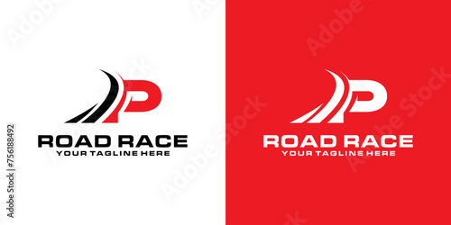 letter P and road racing logo designs, racing logos, asphalt, asphalt roads, automotive and workshops