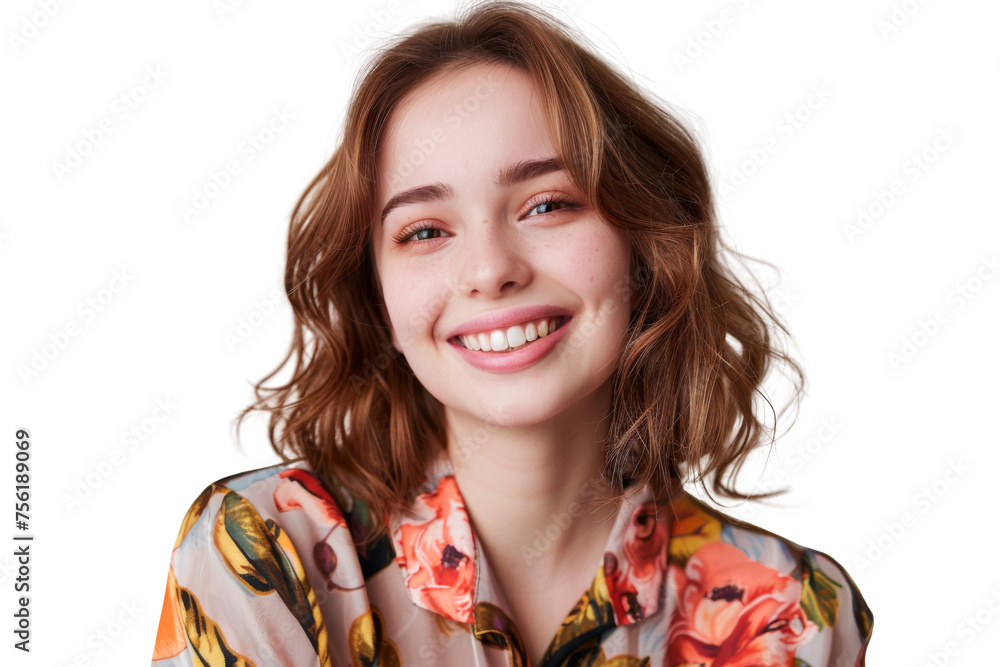 Studio portrait of a beautiful young woman with an attractive smile wearing casual outfits looking at camera, isolated on transparent png background.	