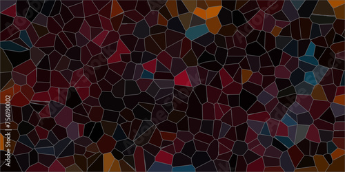 Abstract Seamless Multicolor Quartz Crystal Pixel Diagram Background. Black vector low poly cover. Dark Multicolor Broken Stained-Glass Background with dark lines. Geometric Retro tiles pattern.