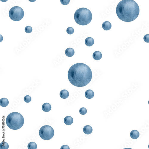 Abstract modern graphic design with blue glossy beads. Watercolor pattern for your design. 