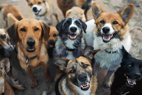 Eclectic Mix of Dogs Showing a Range of Emotions, Generative AI