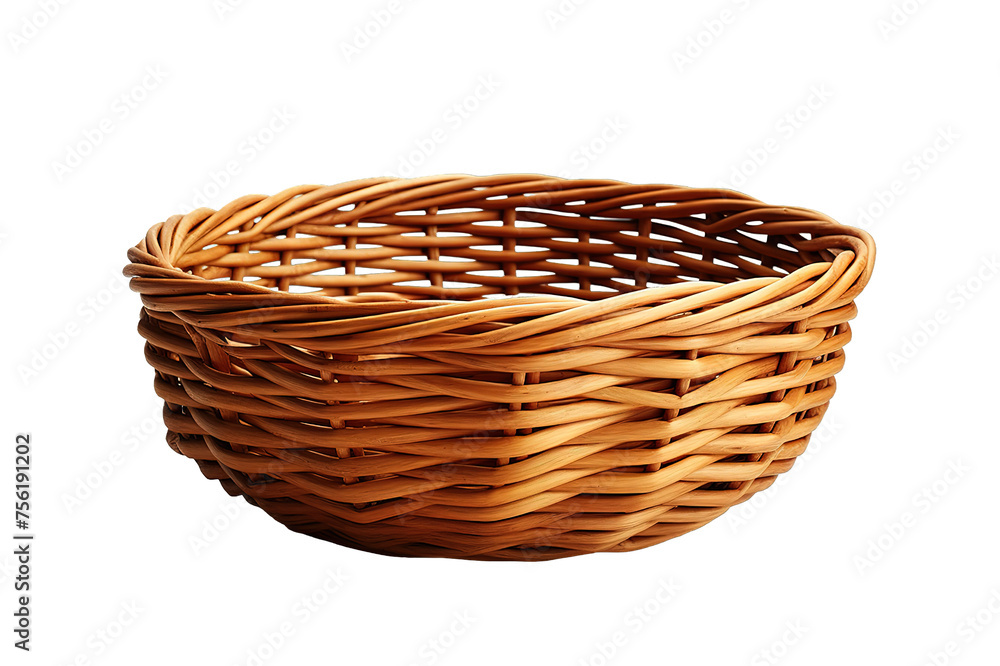 Empty wicker basket isolated on PNG Background. Generative Ai. Empty wicker basket isolated on PNG Background. Generative Ai.