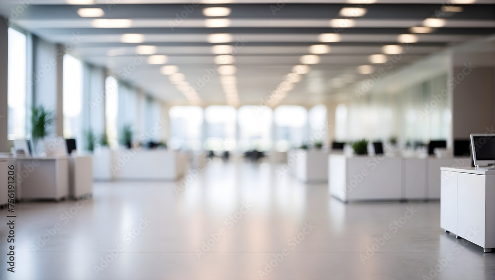 Blurred empty open space office. Abstract light bokeh at office interior background for design. Blurred empty open space office. Abstract light bokeh at office interior background for design.