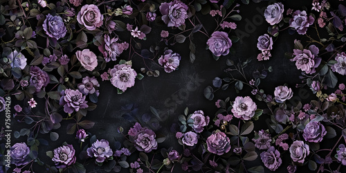 Purple flowers on black background