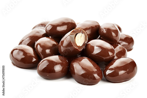 chocolate covered almond, isolate on white background photo