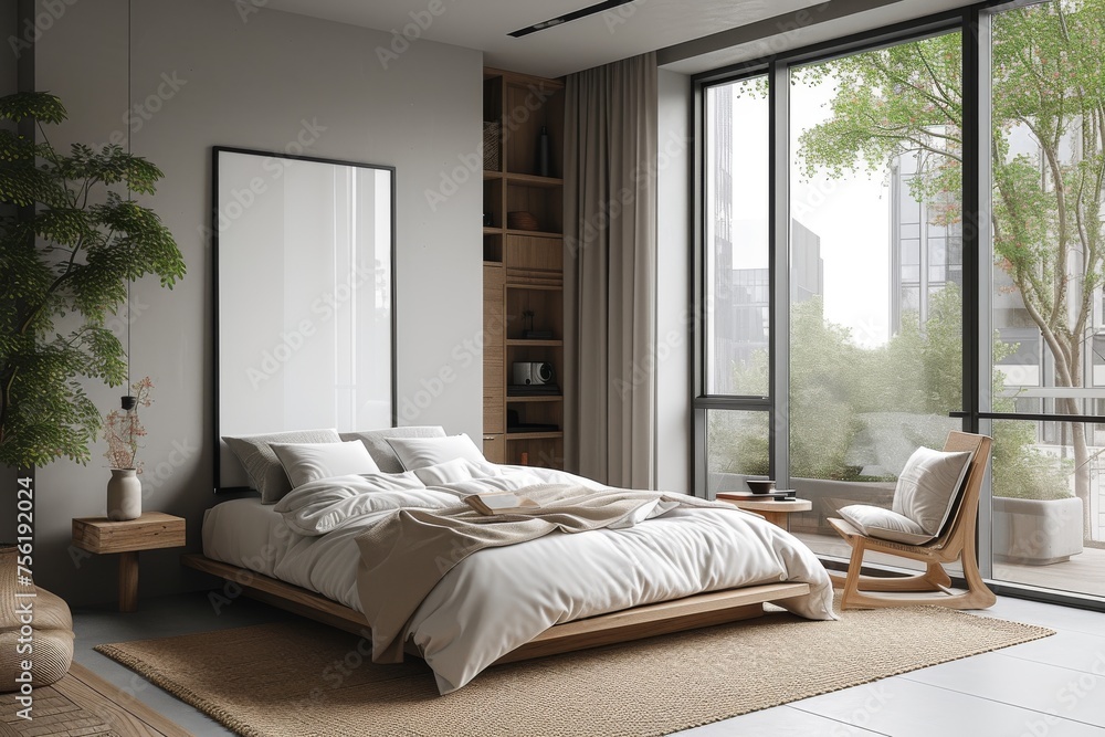 A minimalist bedroom retreat, characterized by clean lines, neutral tones A minimalist bedroom retreat, characterized by clean lines, neutral tones