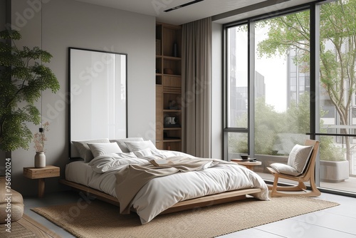 A minimalist bedroom retreat, characterized by clean lines, neutral tones © Boinah